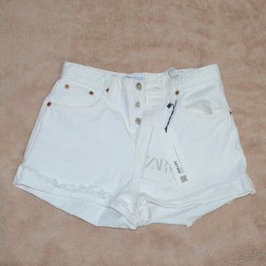 Zara Button Fly White Cut Off Shorts Size US 4 New